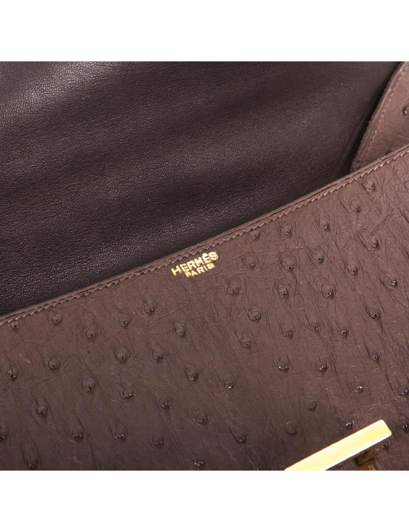 Sac HERMES en autruche maron vintage