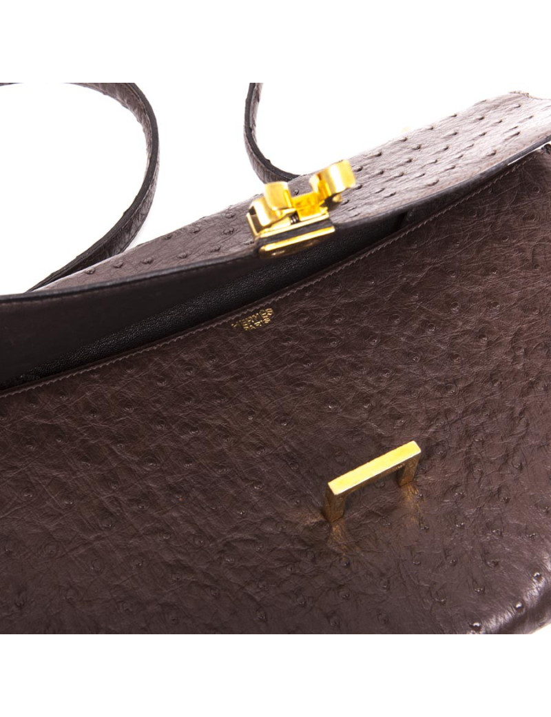Sac HERMES en autruche maron vintage