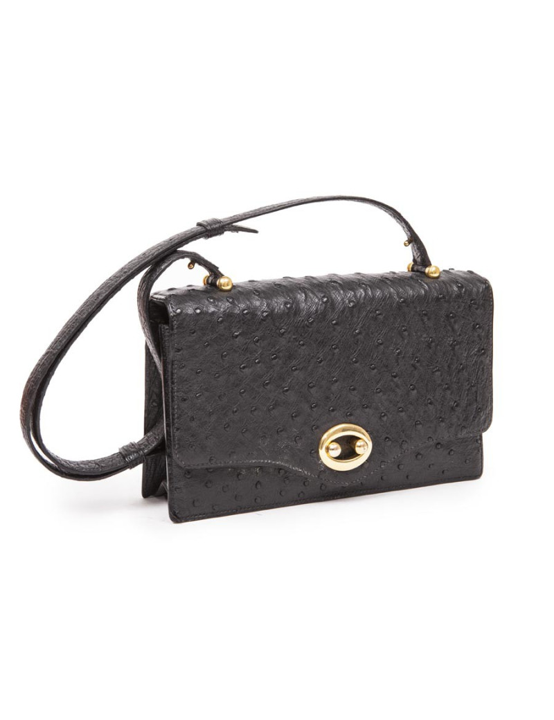 Sac HERMES en autruche noir Vintage