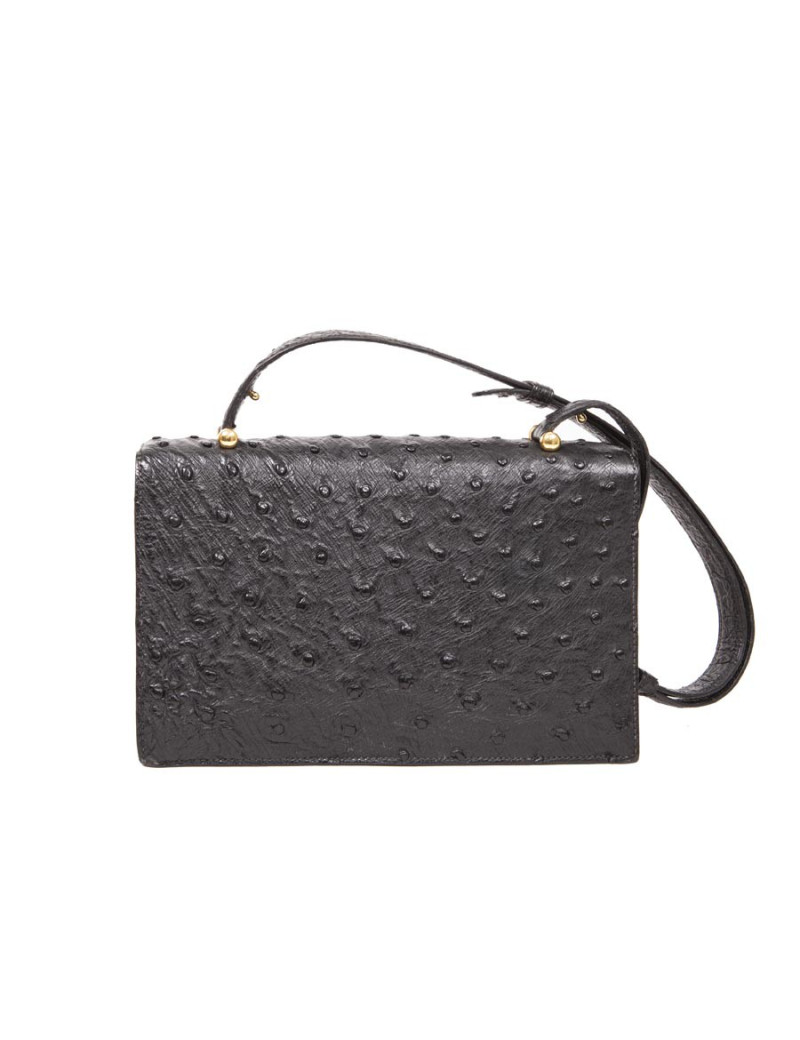 Sac HERMES en autruche noir Vintage