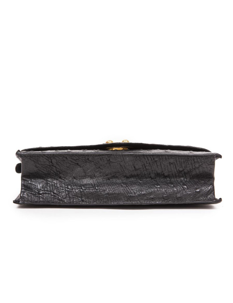 Sac HERMES en autruche noir Vintage