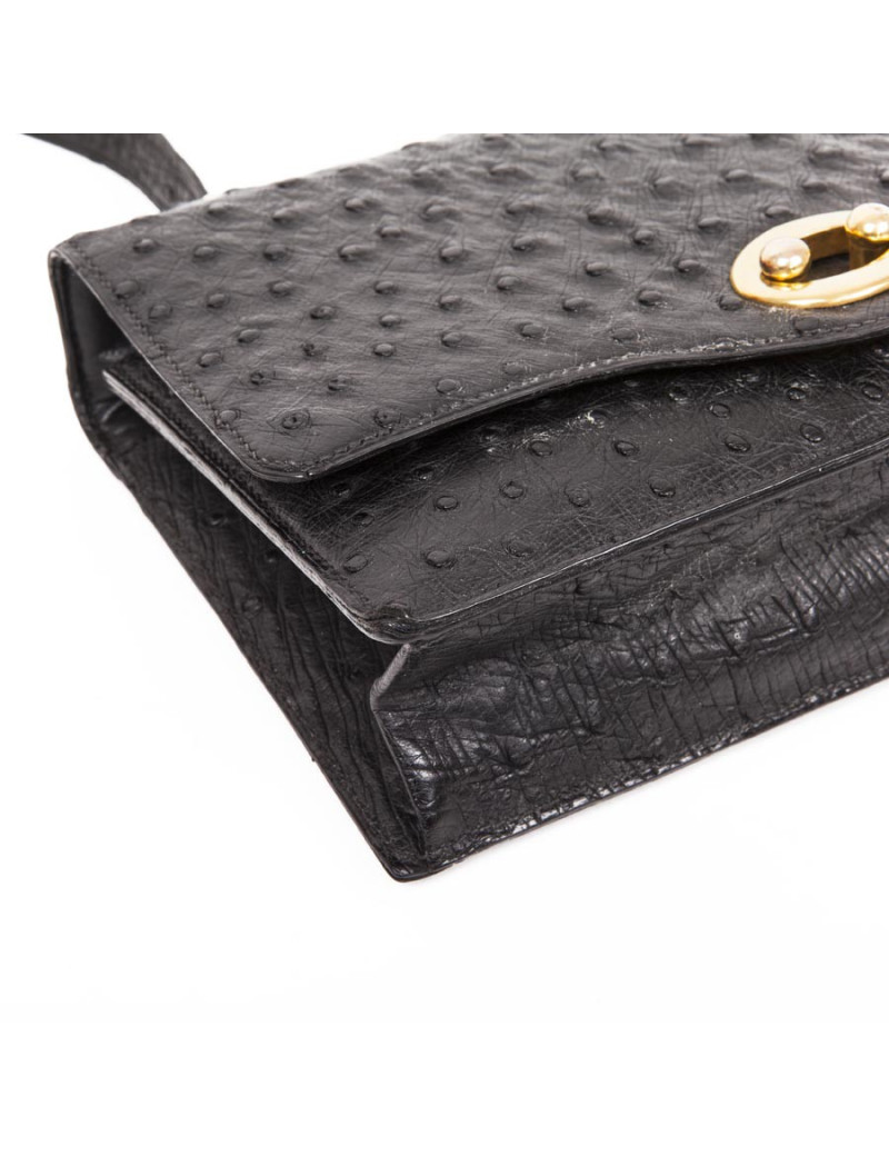 Sac HERMES en autruche noir Vintage