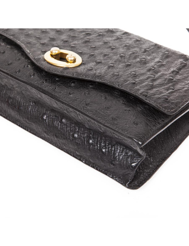 Sac HERMES en autruche noir Vintage