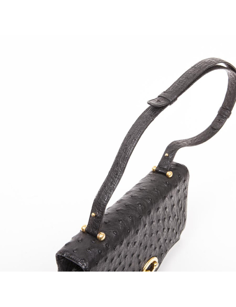 Sac HERMES en autruche noir Vintage