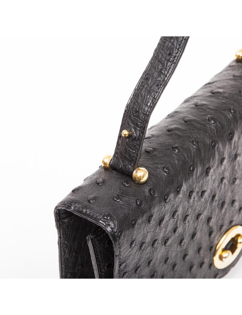 Sac HERMES en autruche noir Vintage