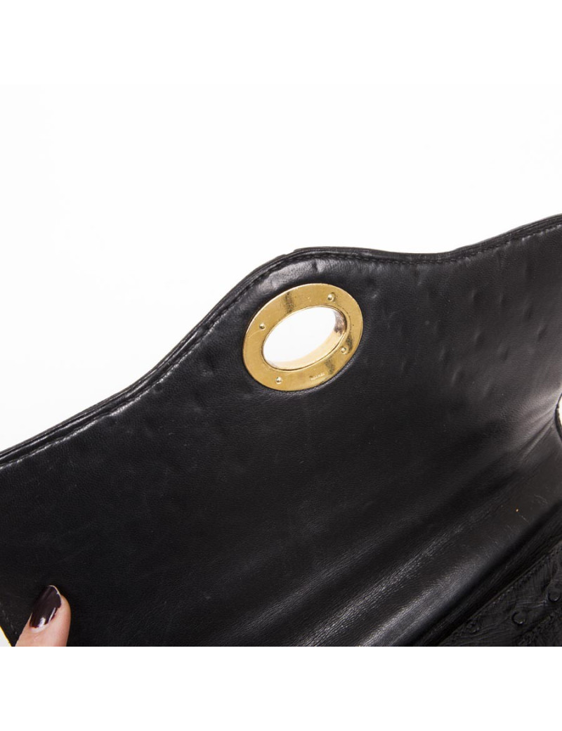 Sac HERMES en autruche noir Vintage