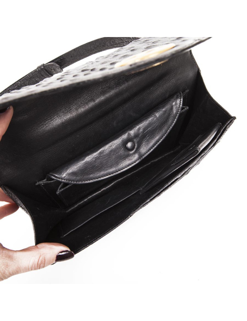 Sac HERMES en autruche noir Vintage