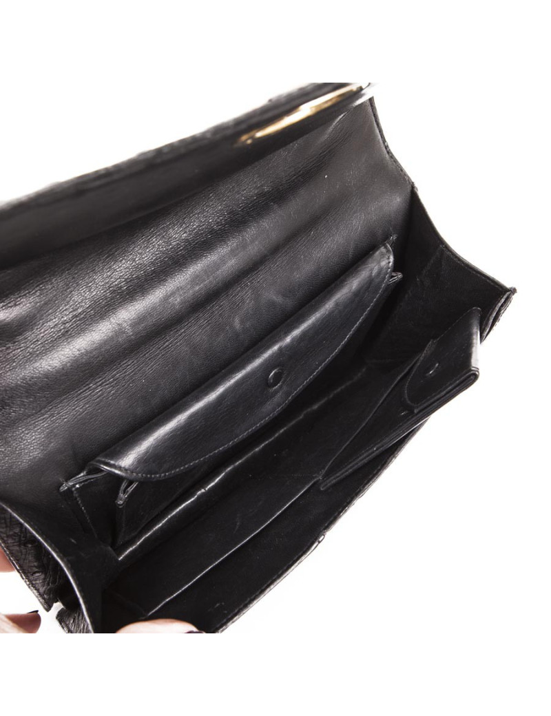 Sac HERMES en autruche noir Vintage