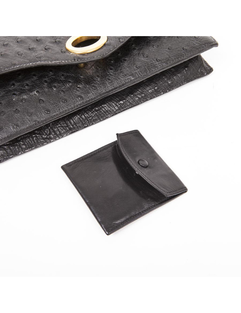 Sac HERMES en autruche noir Vintage