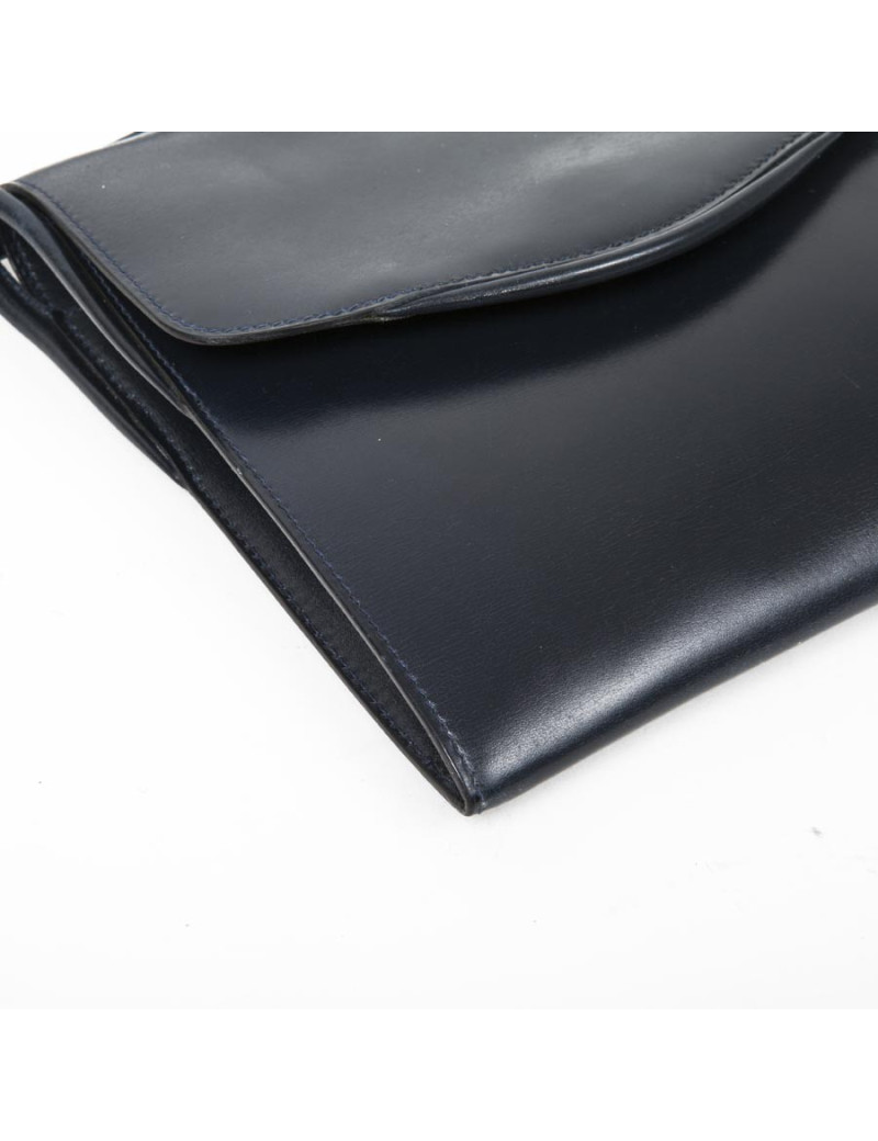 HERMES vintage pouch in blue night box leather