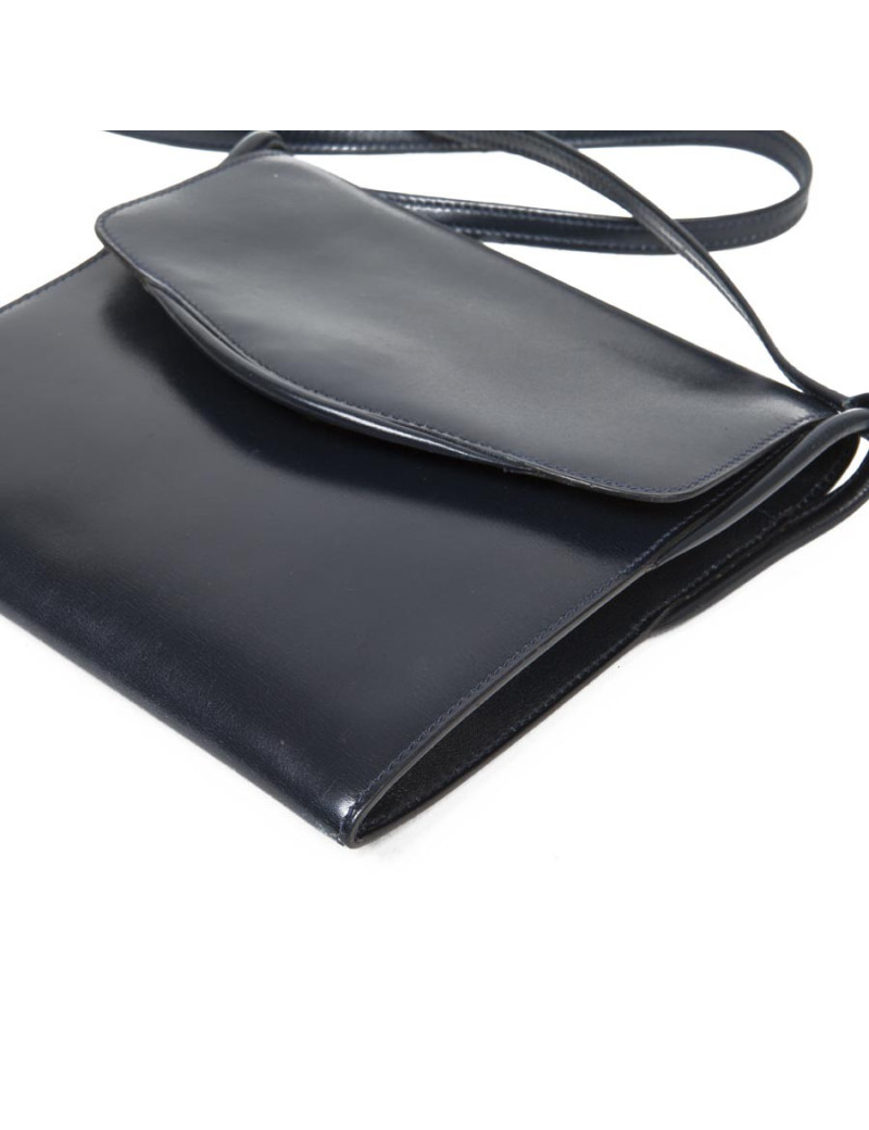 Pochette HERMES cuir box bleu nuit Vintage