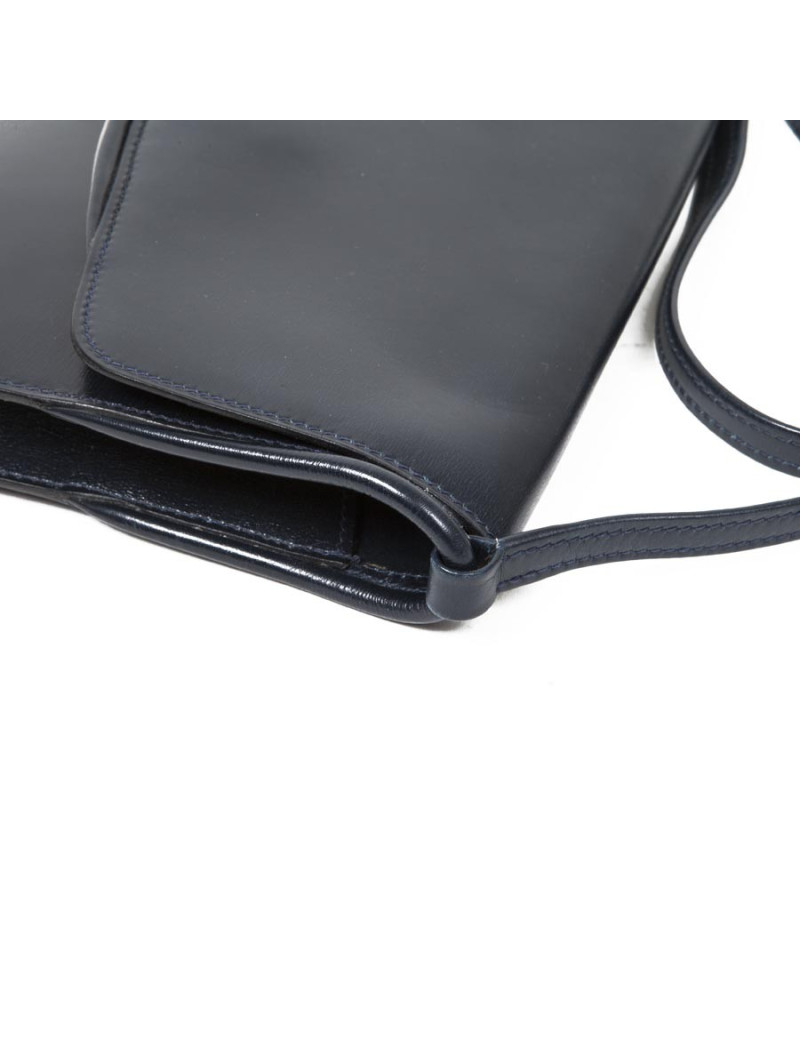 HERMES vintage pouch in blue night box leather