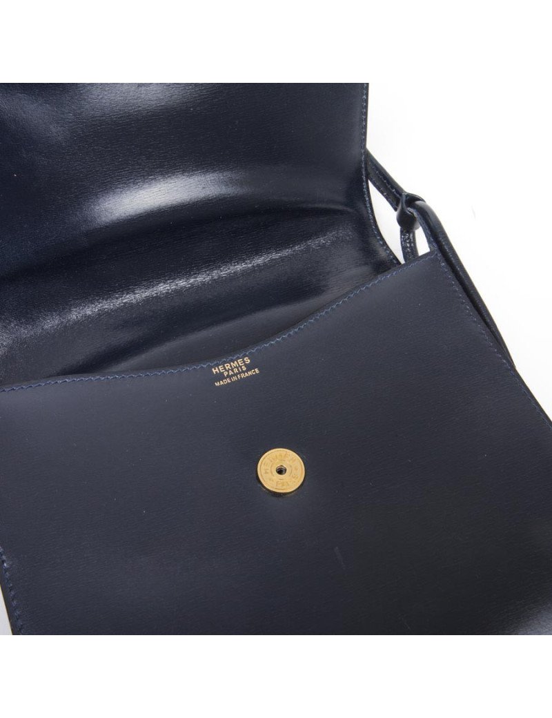 Pochette HERMES cuir box bleu nuit Vintage