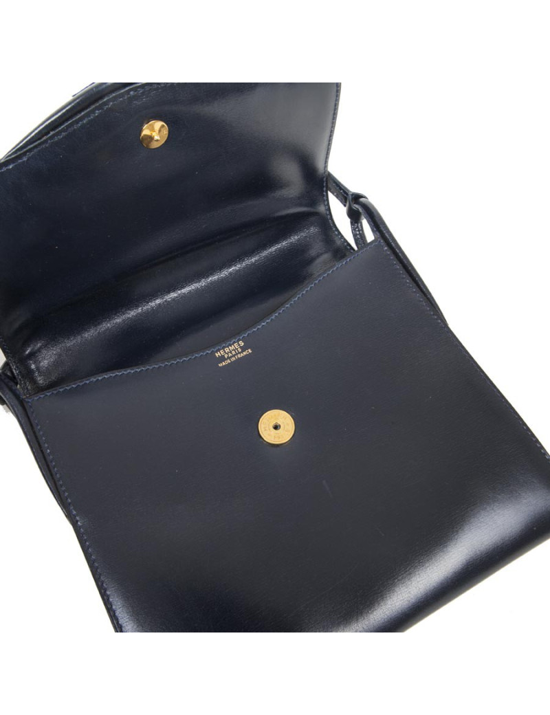 Pochette HERMES cuir box bleu nuit Vintage