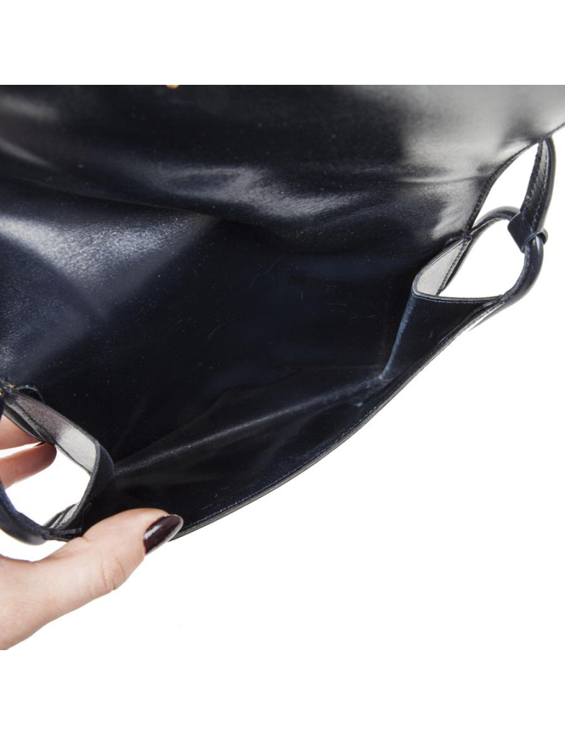 Pochette HERMES cuir box bleu nuit Vintage