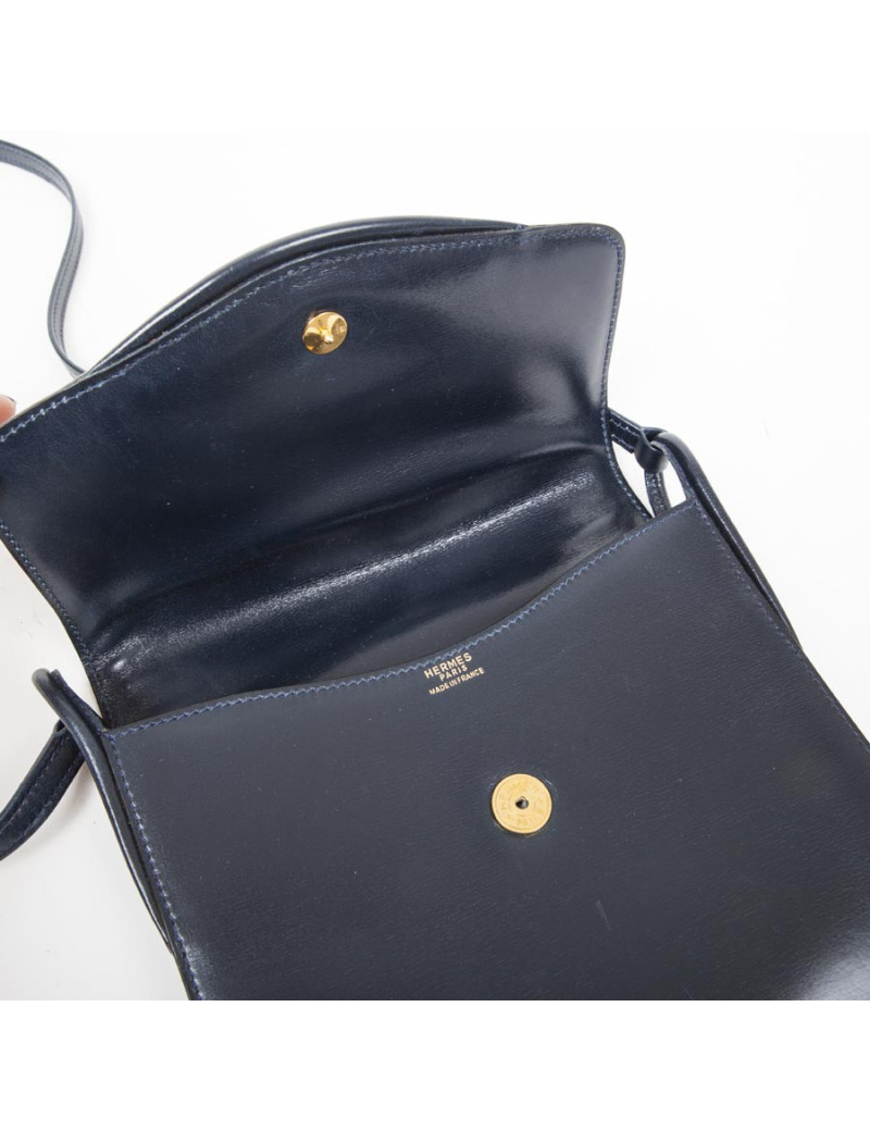Pochette HERMES cuir box bleu nuit Vintage