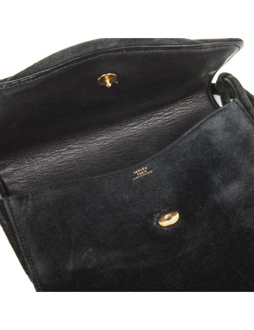 Pochette HERMES daim noir Vintage 