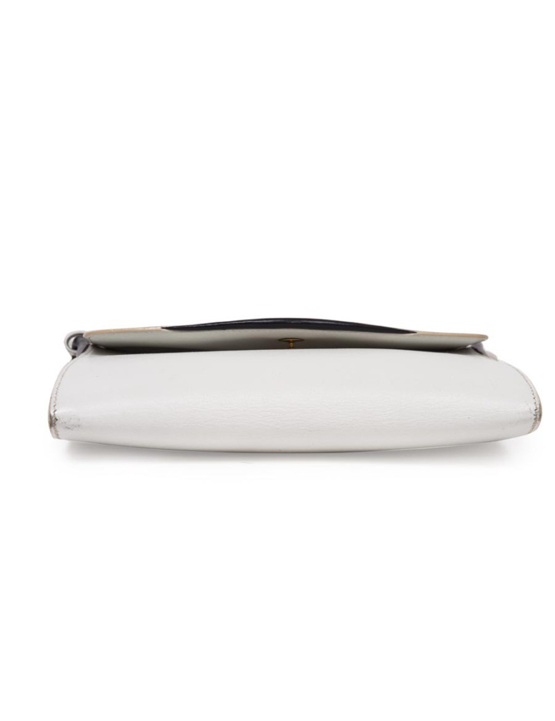 HERMES vintage bag in white leather and night blue trim