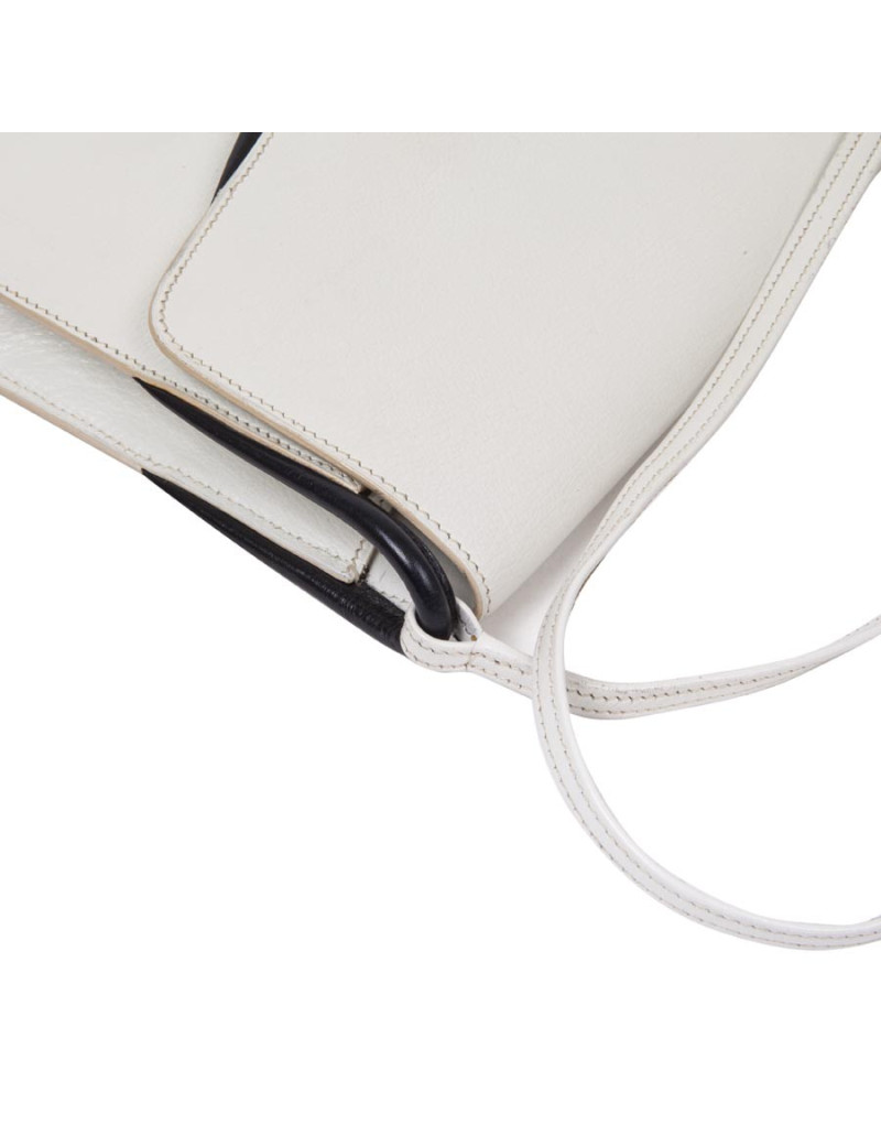 HERMES vintage bag in white leather and night blue trim