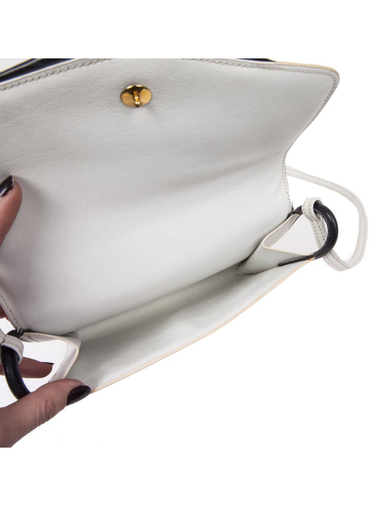 HERMES vintage bag in white leather and night blue trim