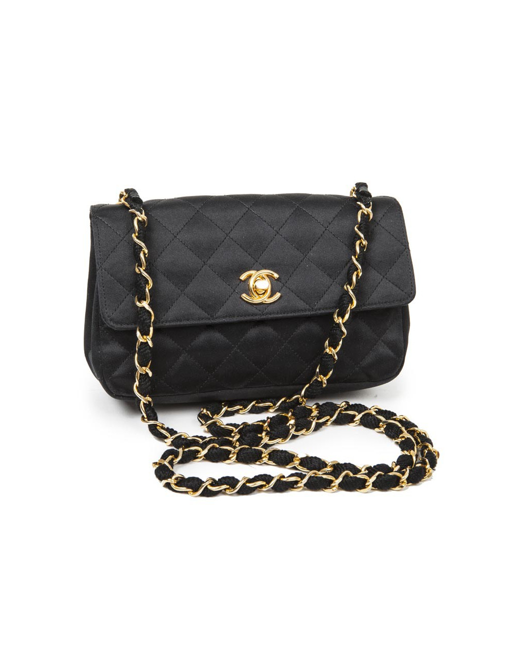Mini sac du soir CHANEL en satin de soie matelassé noir