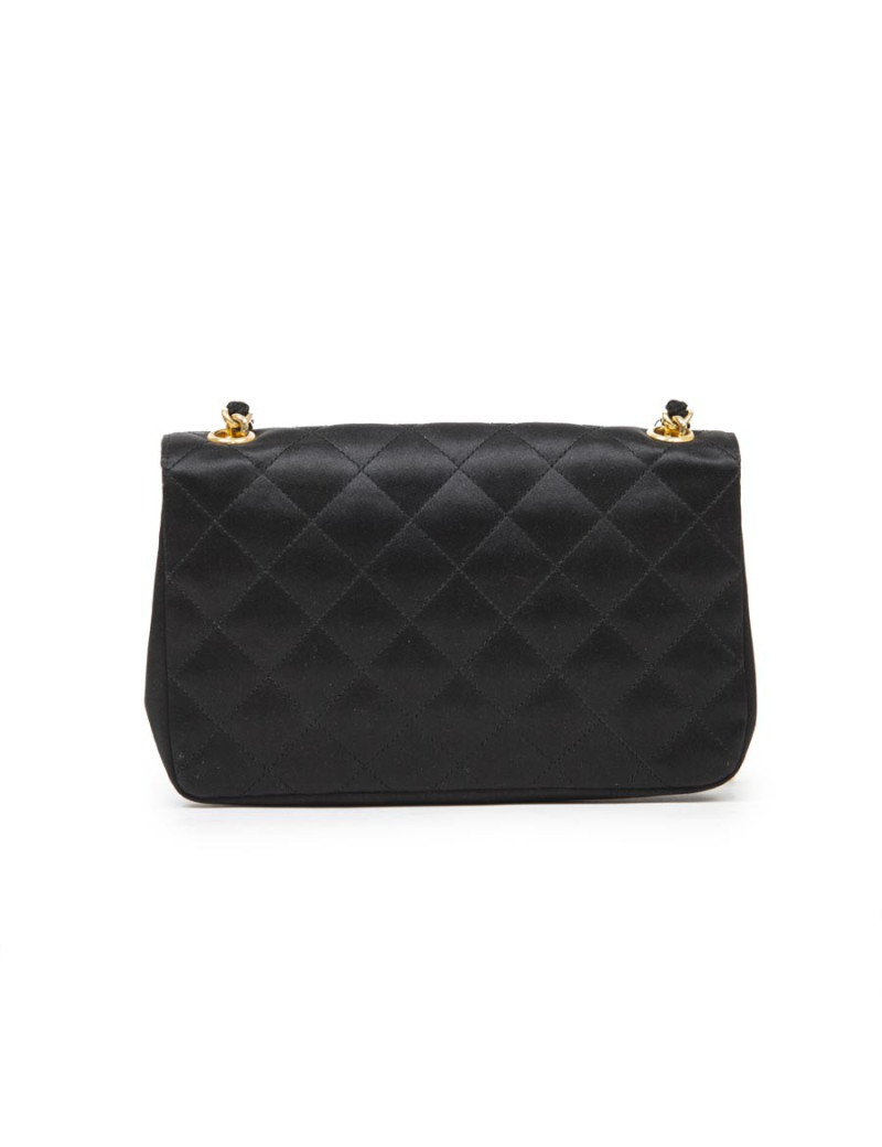 Mini ac du soir CHANEL en satin de soie matelassé noir