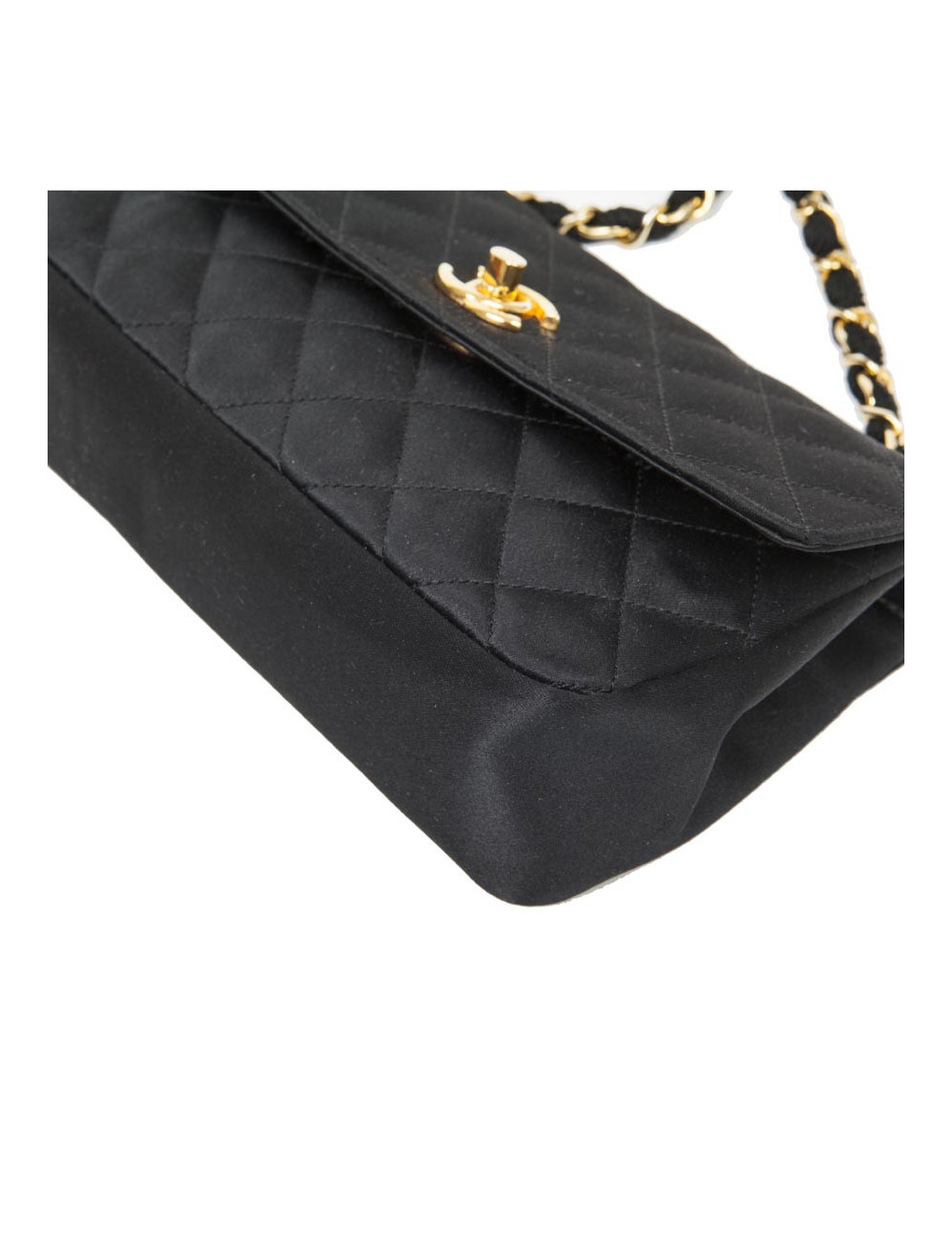 Mini ac du soir CHANEL en satin de soie matelassé noir