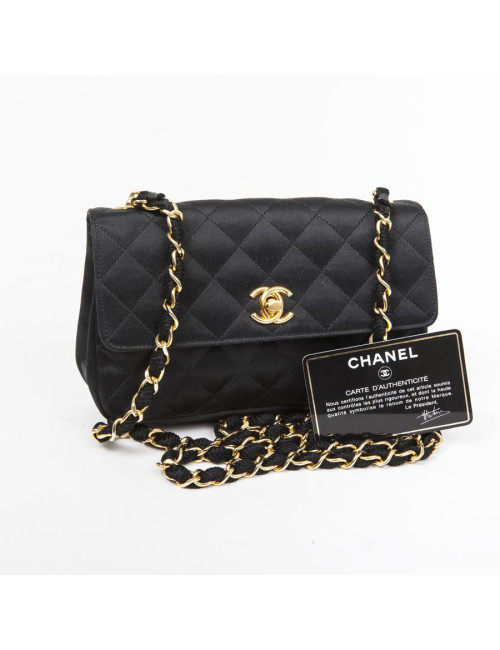 Mini sac du soir CHANEL en satin de soie matelassé noir