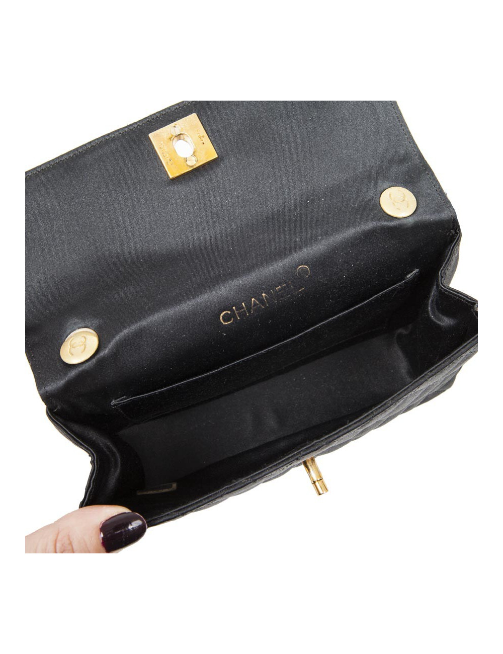 Mini sac du soir CHANEL en satin de soie matelassé noir