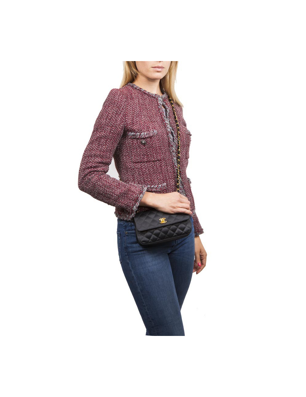 Mini ac du soir CHANEL en satin de soie matelassé noir