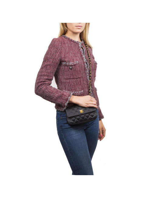 Mini sac du soir CHANEL en satin de soie matelassé noir