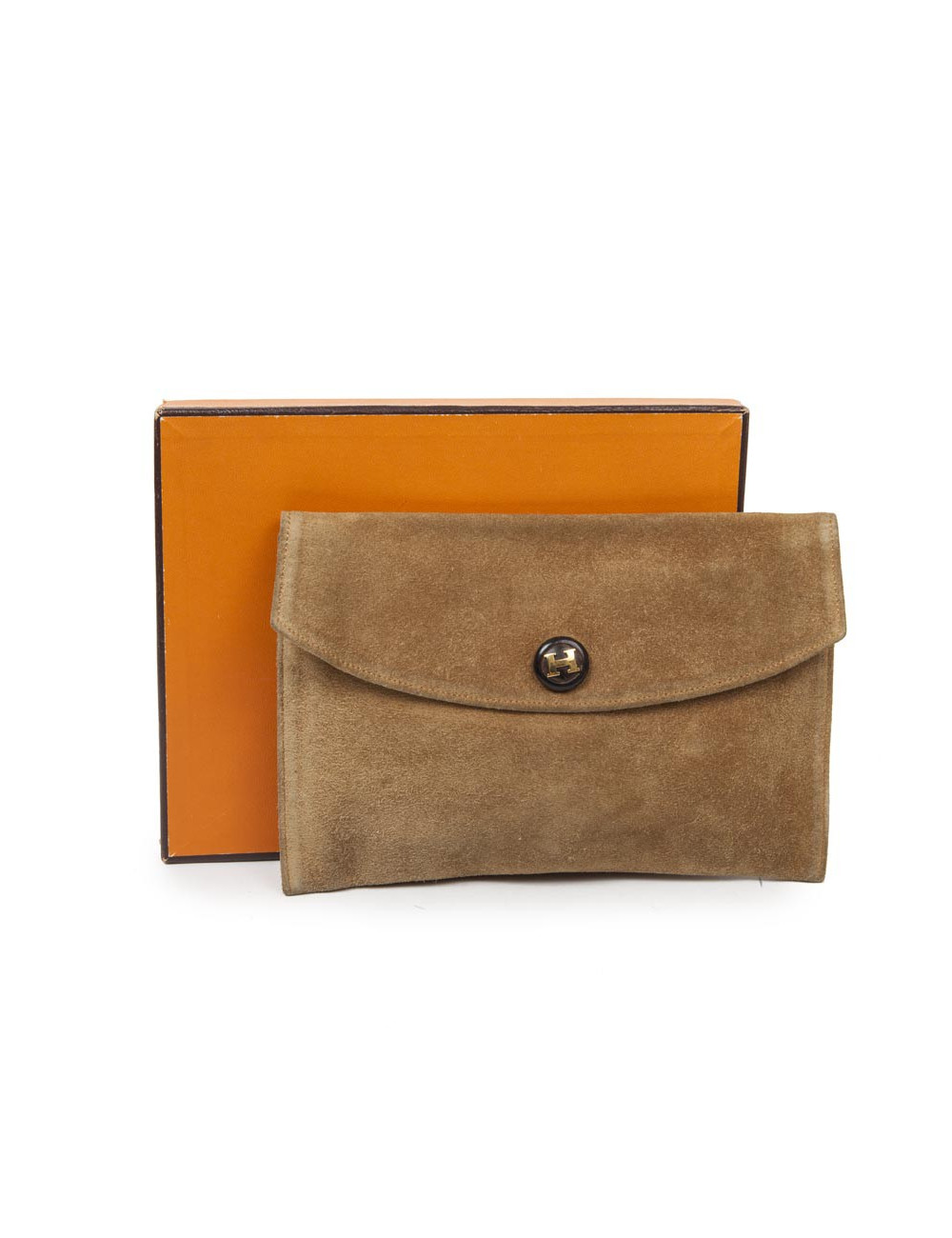 HERMES vintage clutch in camel suede