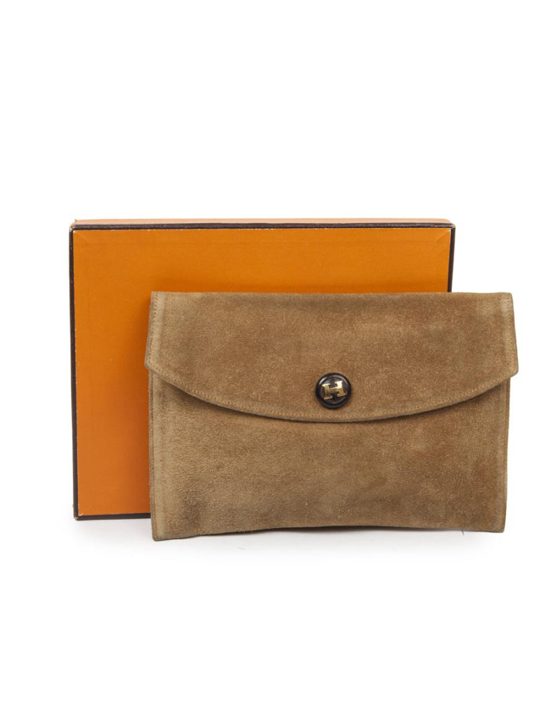Pochette HERMES en daim 