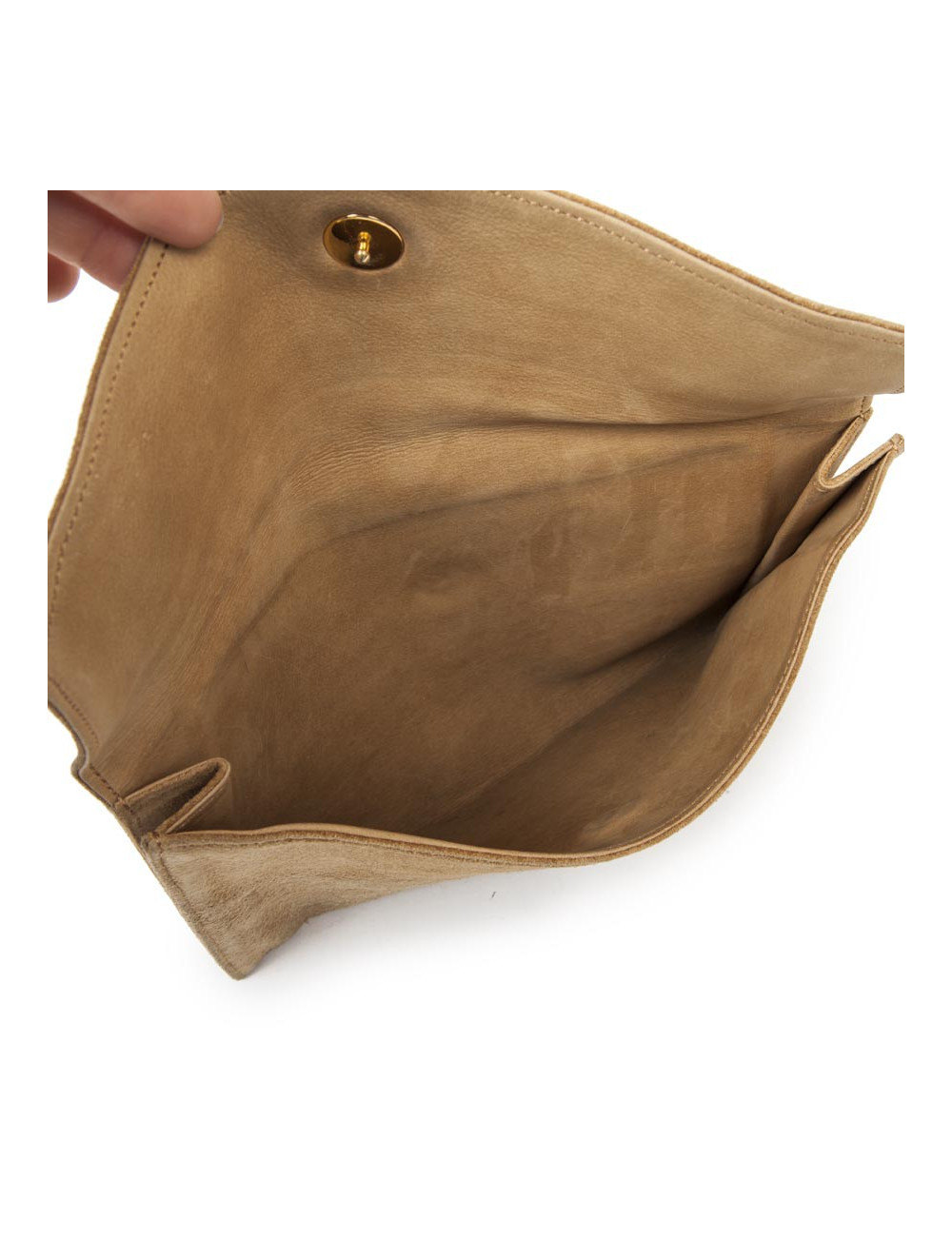 HERMES vintage clutch in camel suede