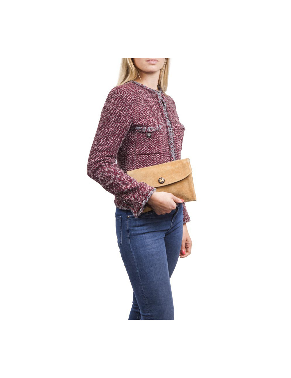 HERMES vintage clutch in camel suede