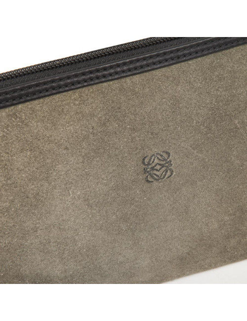 Pochette  zippée LOEWE en veau velours vert 