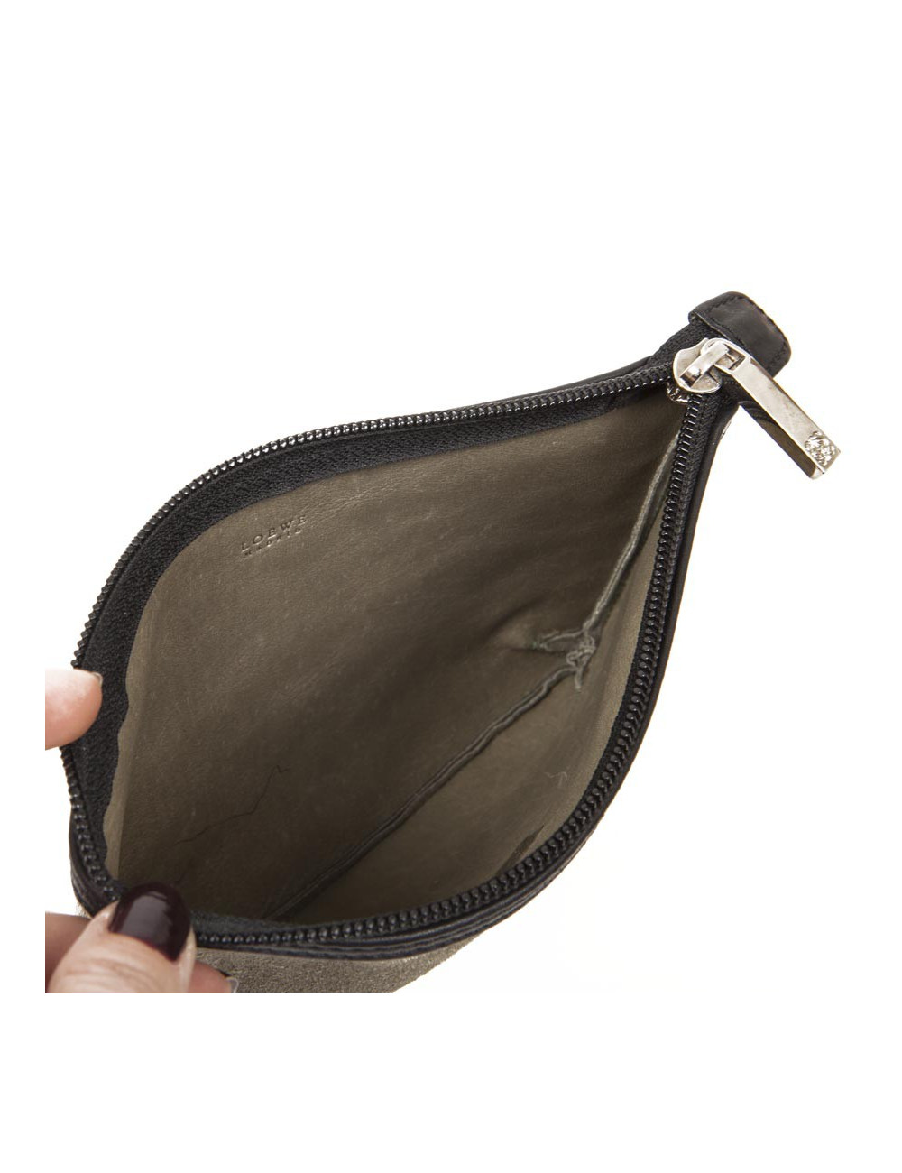 Pochette  zippée LOEWE en veau velours vert 