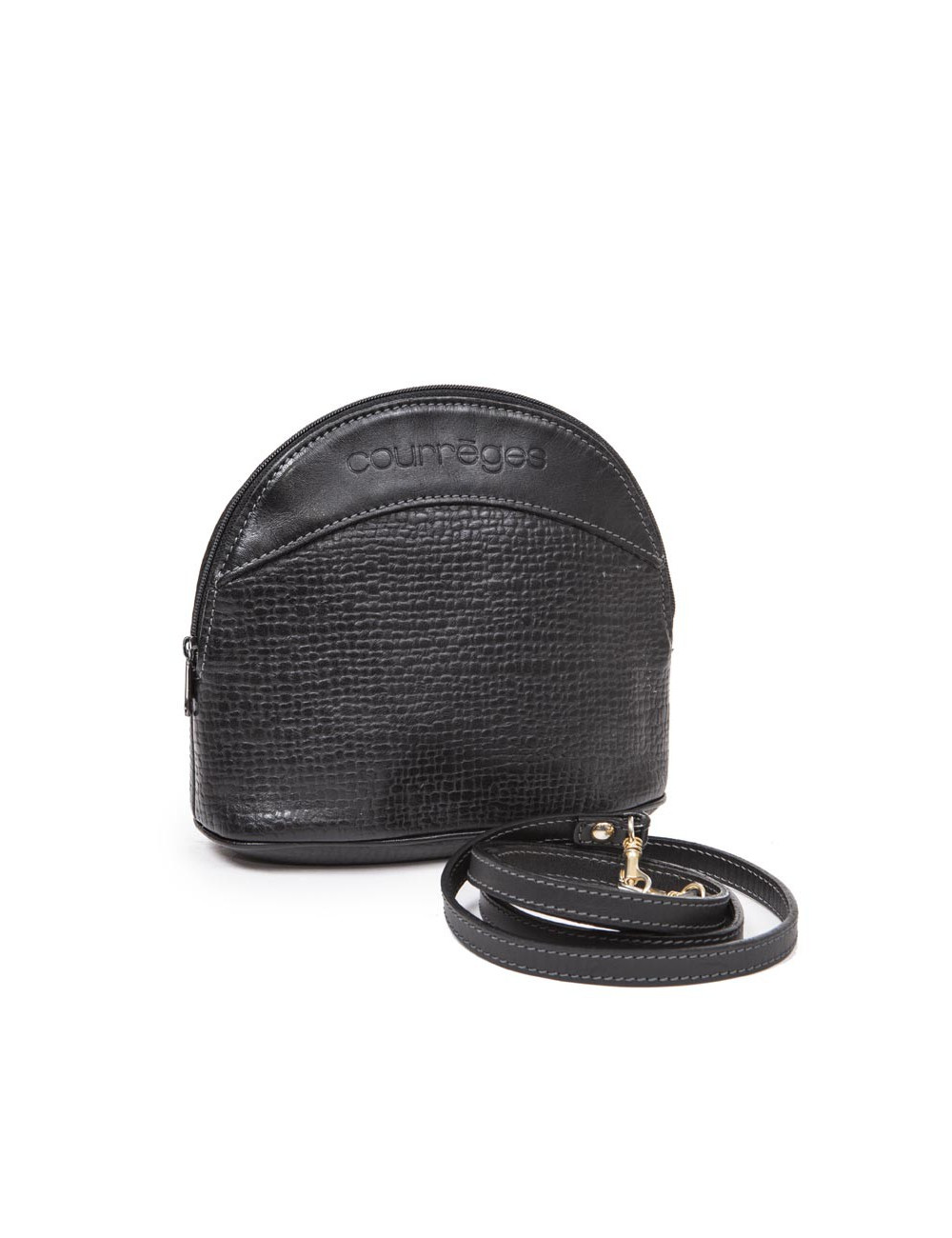 Mini sac COURREGES cuir grainé noir Vintage