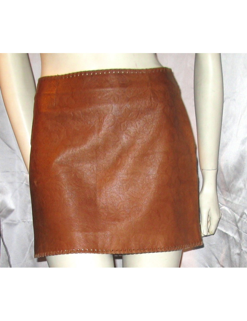 Mini Jupe CELINE en cuir marron embossé
