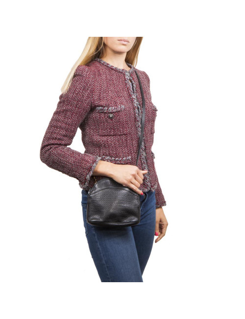 Mini sac COURREGES cuir grainé noir Vintage