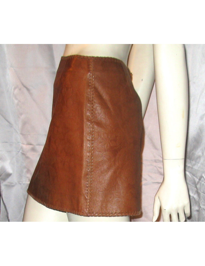 Mini Jupe CELINE en cuir marron embossé