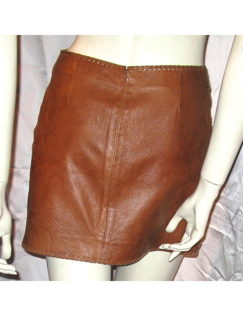 Mini Jupe CELINE en cuir marron embossé