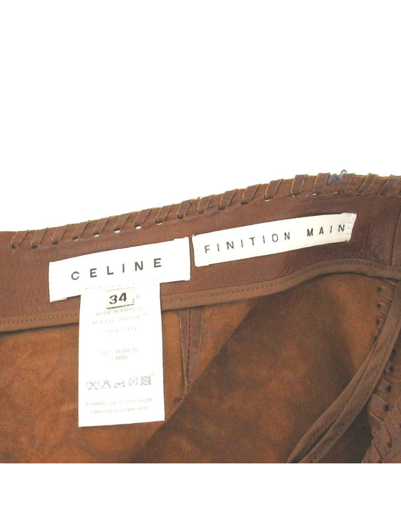 Mini Jupe CELINE en cuir marron embossé