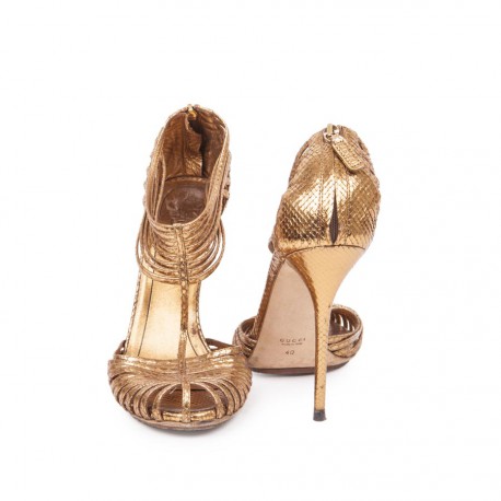 GUCCI High-Heeled Sandals in Golden Python Size 40FR