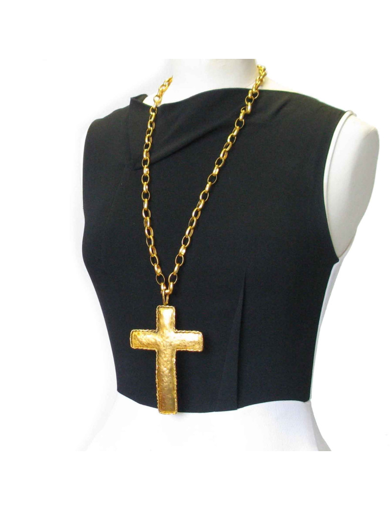 Sautoir croix MARGUERITE de VALOIS en métal doré à l'or fin