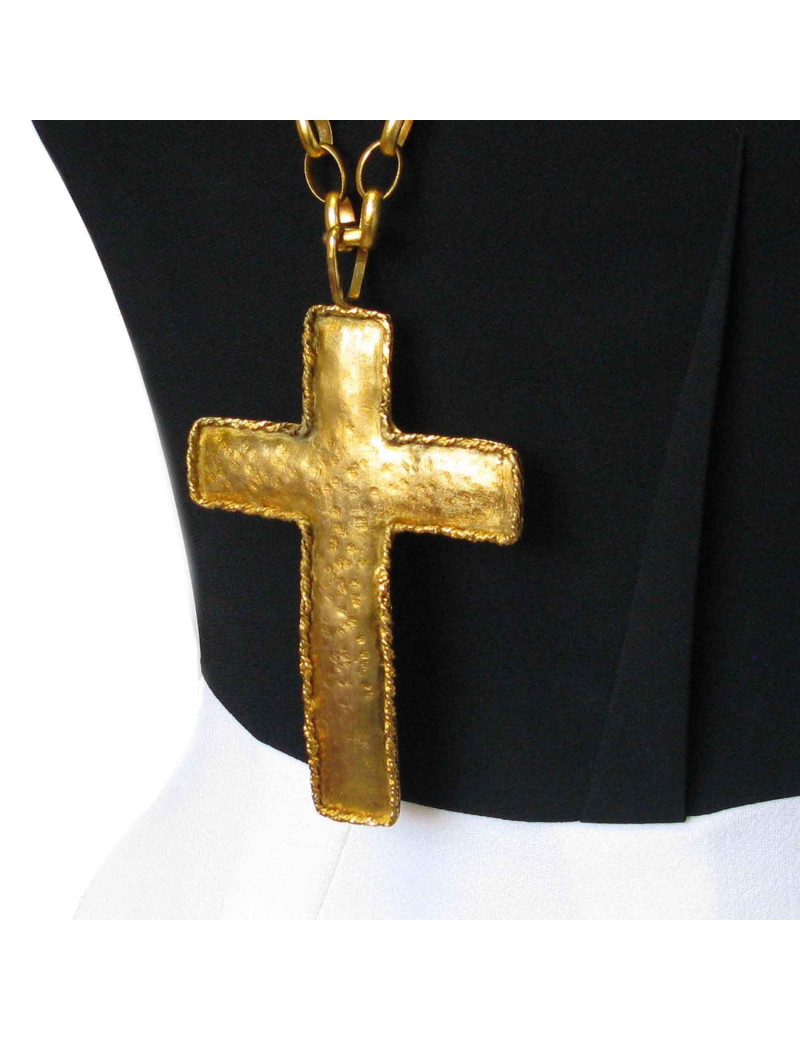 Sautoir croix MARGUERITE de VALOIS en métal doré à l'or fin
