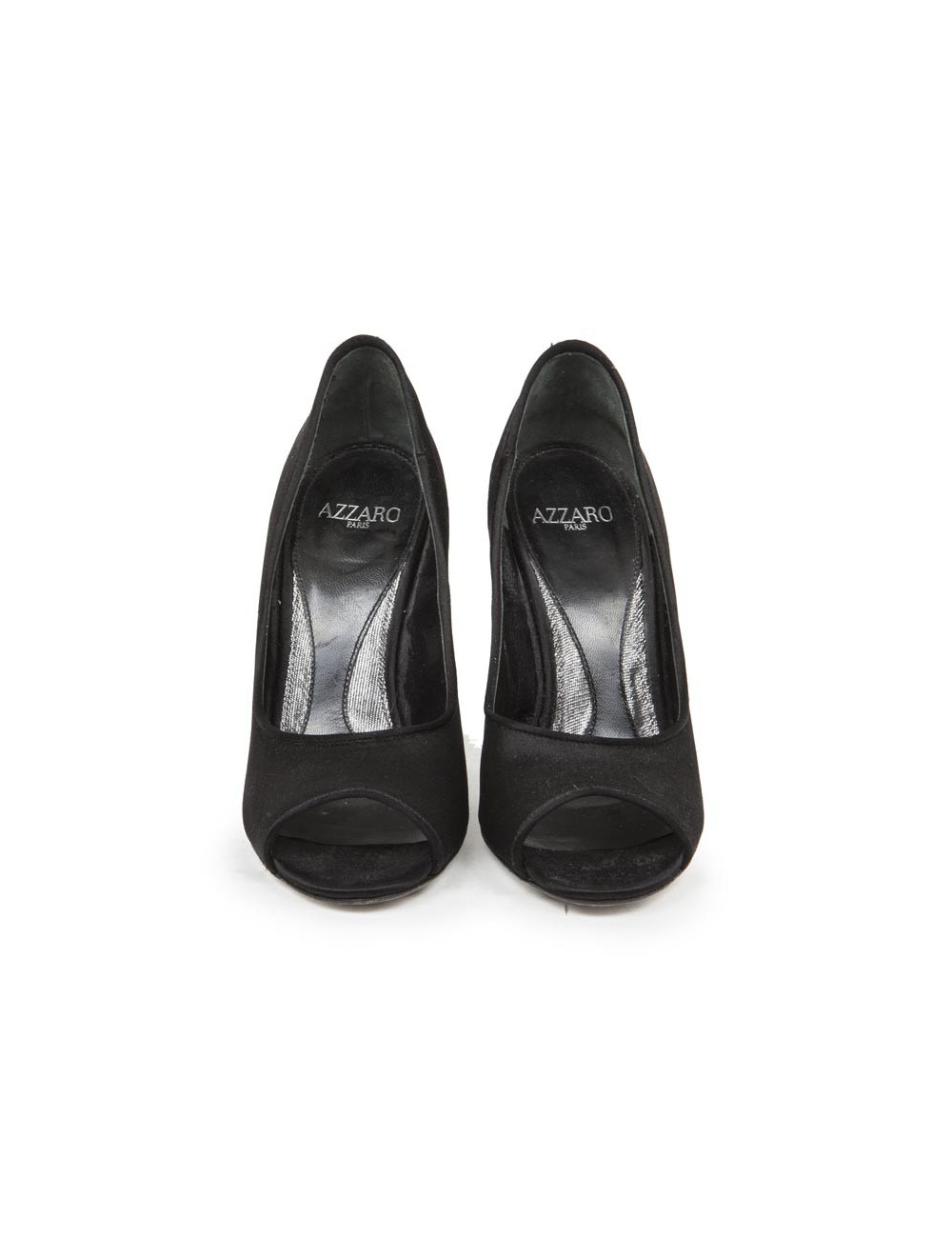 AZZARO Wedge high heels pumps in black silk satin and Swarovski crystals Size 37EU