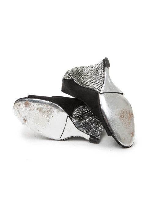 AZZARO Wedge high heels pumps in black silk satin and Swarovski crystals Size 37EU