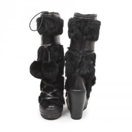 ASH wedge boots in black leather and fur