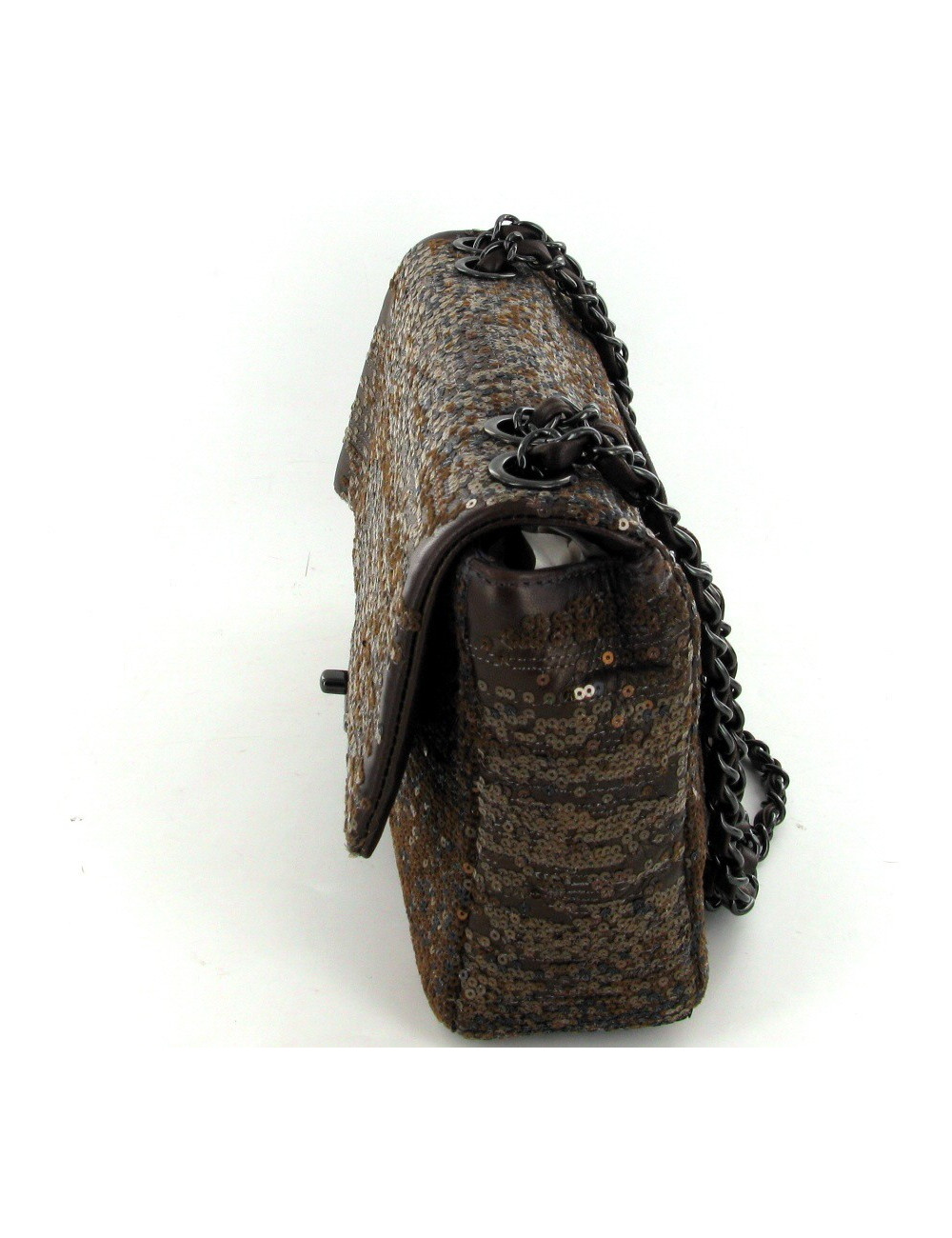 Sac CHANEL timeless en cuir marron brodé de sequins